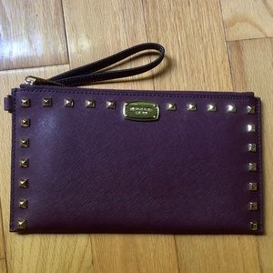 Michael Kors Saffiano Studded Leather Zip Wristlet